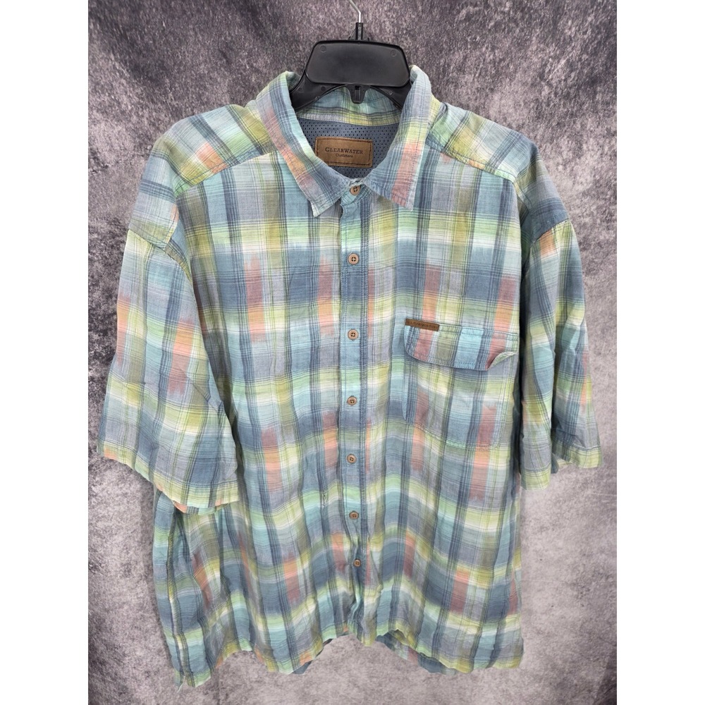Clearwater Outfitters Fishing Shirt Mens 2XL Plaid Short Sleeve Vented Mesh Hike